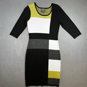 Gabby Skye Dress Small Black White Geometric 3/4‎ Sleeve Knitwear Career Party